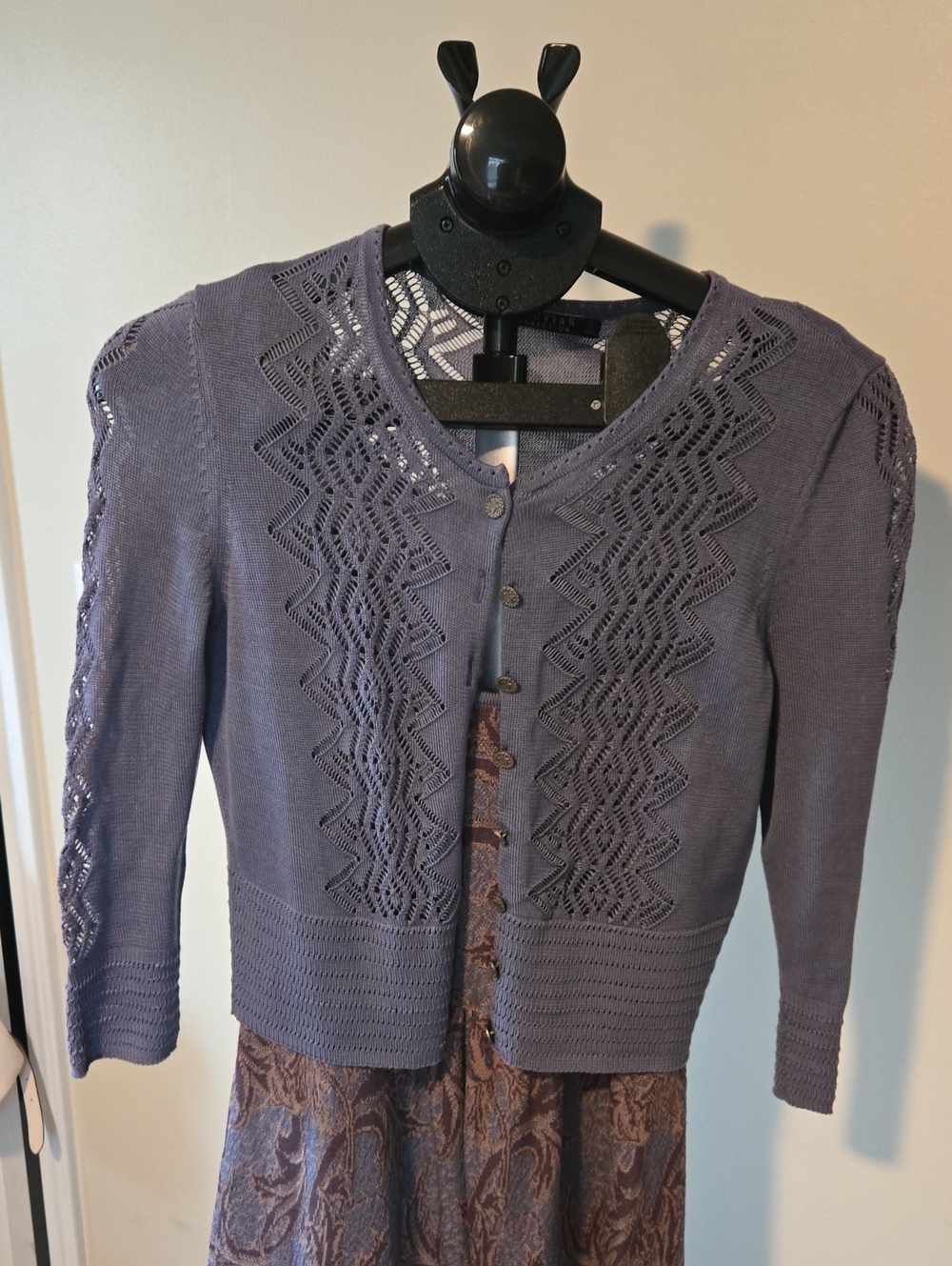 Peruvian Connection Lace-Panel Cardigan in Dusty Purple